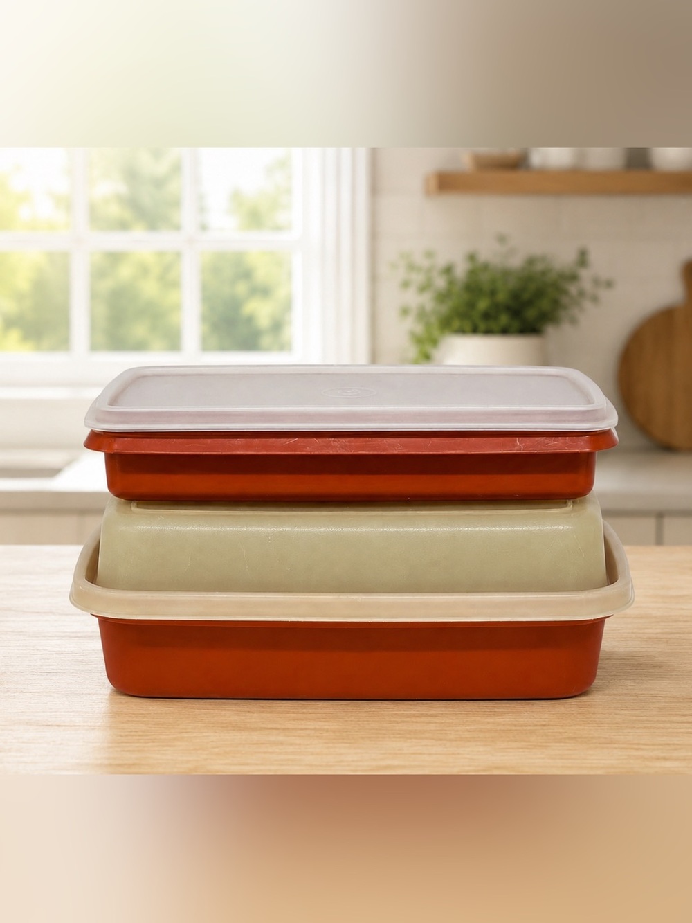 Vintage Tupperware Season N Serve Marinade & Deli Keeper Containers Paprika Red